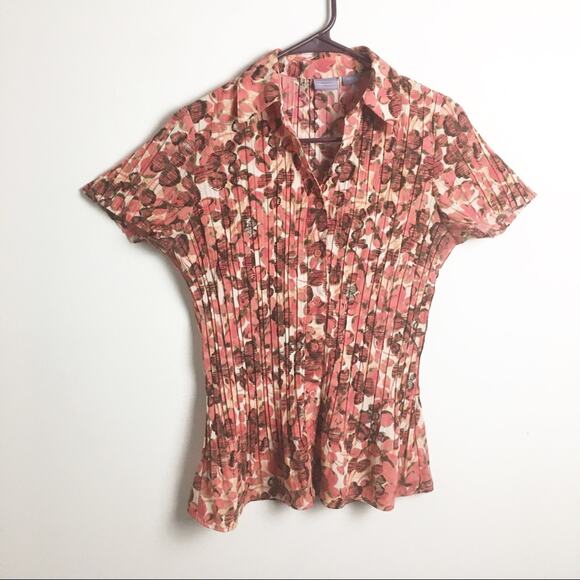 Laura Scott Button Down Ribbed Floral Shirt - Picture 1 of 12